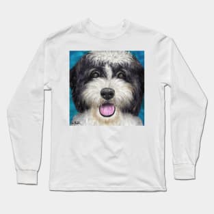 Painting of a Black and White Shih Tzu with Tongue Out Long Sleeve T-Shirt